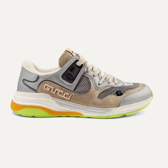 EUC Men’s Size 9 (Euro Sz 42.5) Gucci Ultrapace Low-top Sneakers Silver Metallic - Picture 1 of 17